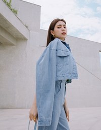 【Vacanza】Modern Chic Denim Jeans Crop Blazer Jacket