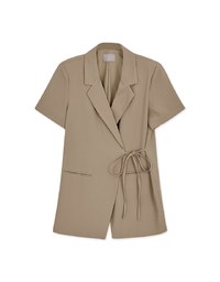 【Vacanza 】Side Straps Short-Sleeved Padded Shoulder Blazer