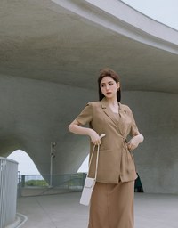 【Vacanza 】Side Straps Short-Sleeved Padded Shoulder Blazer