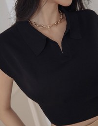 Wide Shoulder Lapel Cinched Waist Knit Top