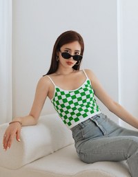 Voguish Checkered Knit Crop Cami Top