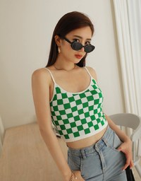 Voguish Checkered Knit Crop Cami Top