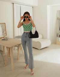 Voguish Checkered Knit Crop Cami Top