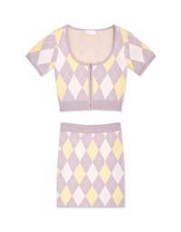 Diamond Square Neck Knit Skirt Set