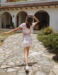 Diamond Square Neck Knit Skirt Set