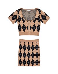 Diamond Square Neck Knit Skirt Set