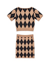 Diamond Square Neck Knit Skirt Set