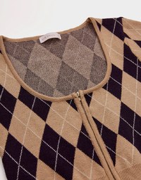Diamond Square Neck Knit Skirt Set
