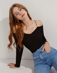 Sexy Slit Shoulder V-Neck Knit Top