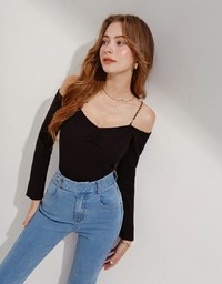 Sexy Slit Shoulder V-Neck Knit Top