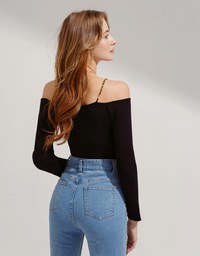 Sexy Slit Shoulder V-Neck Knit Top