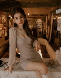 Square Neck Gauze Knit Mini Dress
