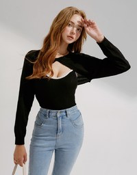 Contrast Slit Knit Two Piece Top