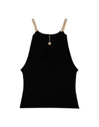 [I'M Meme] Gold Chain Shoulder-Sharp Knit Crop Tank Top