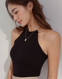 [I'M Meme] Gold Chain Shoulder-Sharp Knit Crop Tank Top