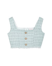 Square Neck Tweed Gold Button CropTank Top