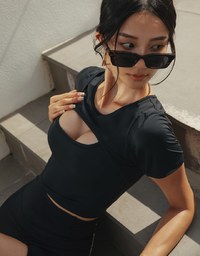 U Neck Low Cut Crop Track Top
