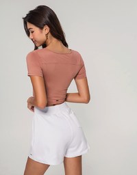 U Neck Low Cut Crop Track Top