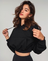 Hooded Drawstring Crop Sweatshirt