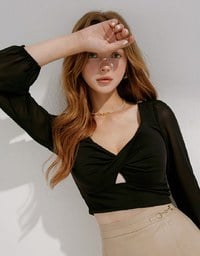 Heart Kink Puff Sleeve Short Top (With Chest Pad)