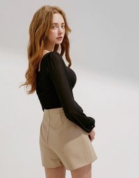 Heart Kink Puff Sleeve Short Top (With Chest Pad)