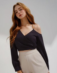 Overlapping One Shoulder Gold Chain Crop Top
