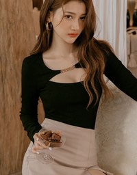 Gold Chain Cutout Rib Cropped Top
