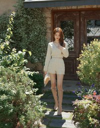 Chic Tweed Long Sleeve Crop Top