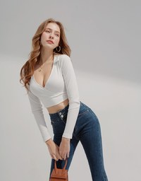 Overlap Lapel Low Cut Pitch Crop Top