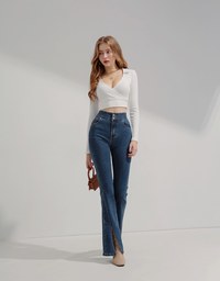 Overlap Lapel Low Cut Pitch Crop Top