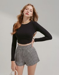 Round Collar Plain Knit Crop Top