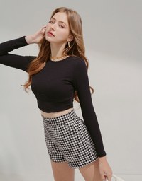 Round Collar Plain Knit Crop Top