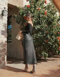 High Waisted Slim Slit Faux Leather Maxi Maxi Long Skirt