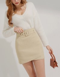 Overlapping Asymmetric Skirt (With Belt)