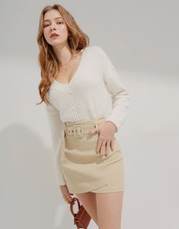 Overlapping Asymmetric Skirt (With Belt)