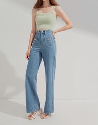 Vintage Gold Buckle Line Denim Jeans Pants