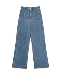 Vintage Gold Buckle Line Denim Jeans Pants