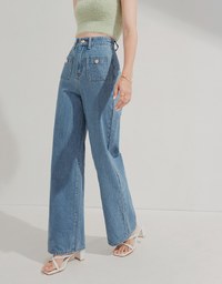Vintage Gold Buckle Line Denim Jeans Pants