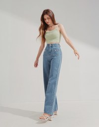 Vintage Gold Buckle Line Denim Jeans Pants