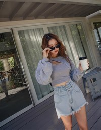 V Style High Waisted Denim Jeans Shorts