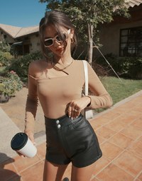 High Waisted Slim Faux Leather Shorts