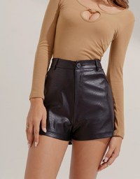 Crocodile Embossed Faux Leather Shorts