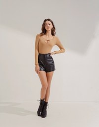 Crocodile Embossed Faux Leather Shorts