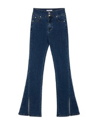 High Waisted Double-Button Slit Flared Denim Jeans Pants