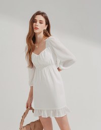 Square Collar Wrinkled Mini Dress