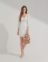 Square Collar Wrinkled Mini Dress