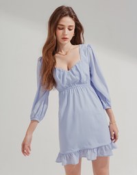 Square Collar Wrinkled Mini Dress