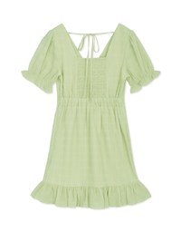 V-Neck Wrinkled Back Tie Lotus Leaf Mini Dress