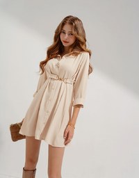Gold Button Slim Waist Mini Dress