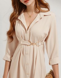 Gold Button Slim Waist Mini Dress